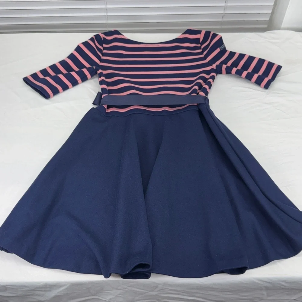Ralph Lauren.   Blue and pink. Fit and Flare Dress with 3/4 Sleeves